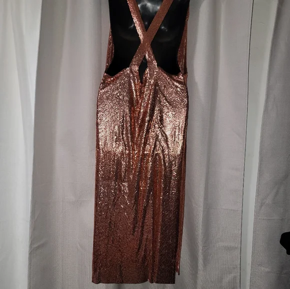 Chainmail Cowl Neck Split Side Midi Dress - Picture 9 of 13